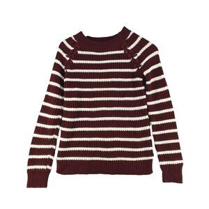 SO Sweater Size XS(0-2) Striped Burgundy White Fall Winter Lace Detail Knit